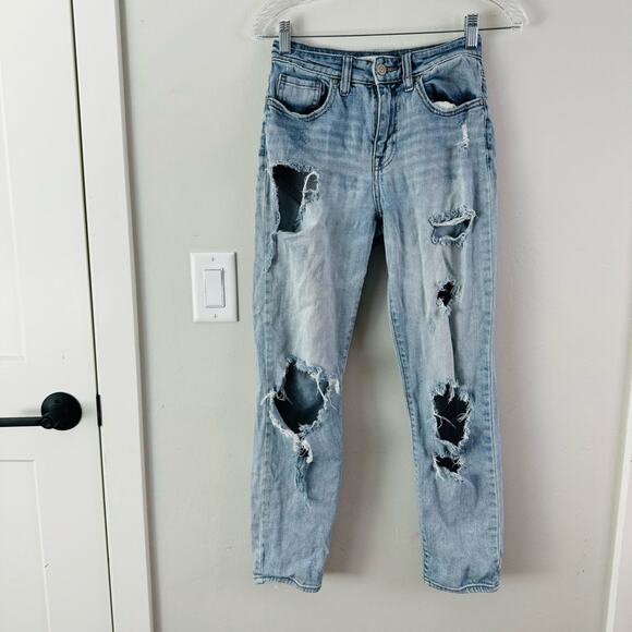 Eunina light wash distressed super high rise mom jean crop woman’s 1 - Picture 1 of 12